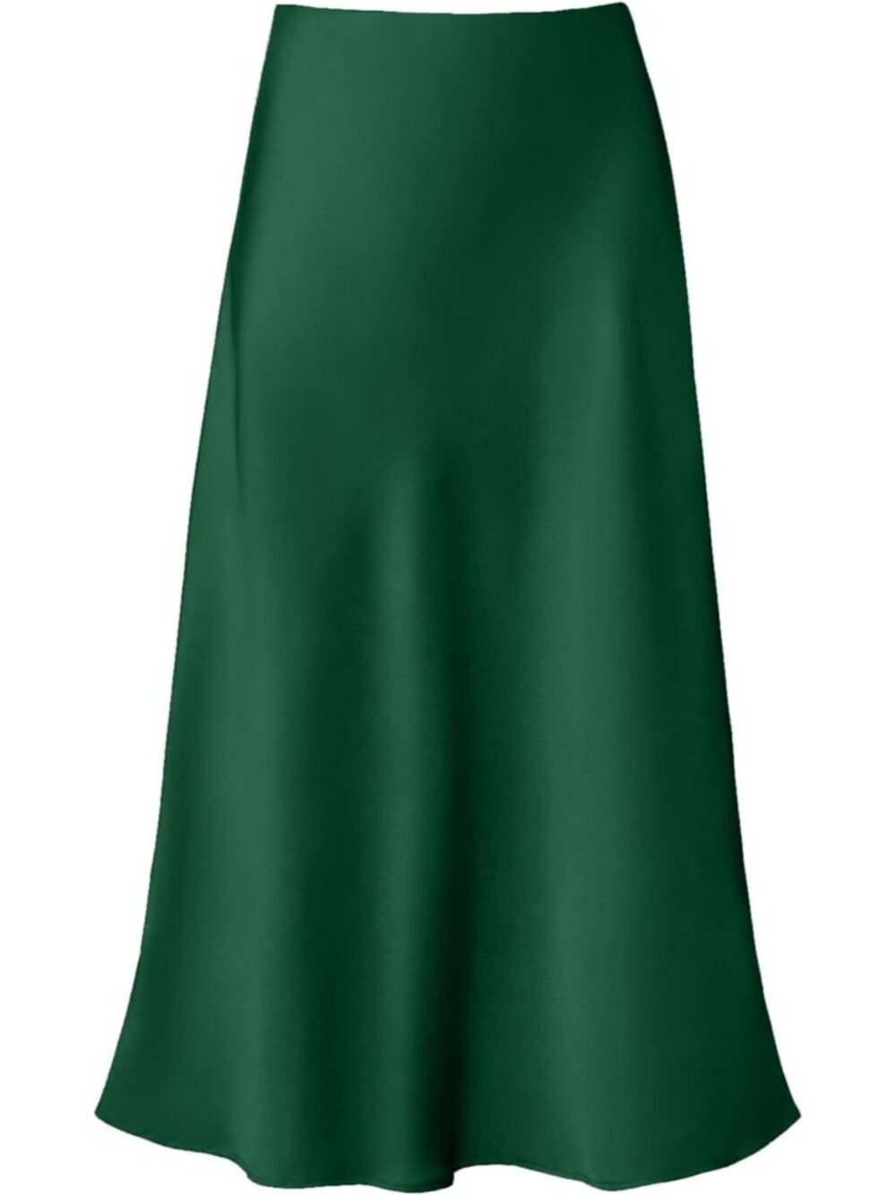 Women's Dark Green Polyester Elastane High Waisted Satin A Line Silk Long Skirt
